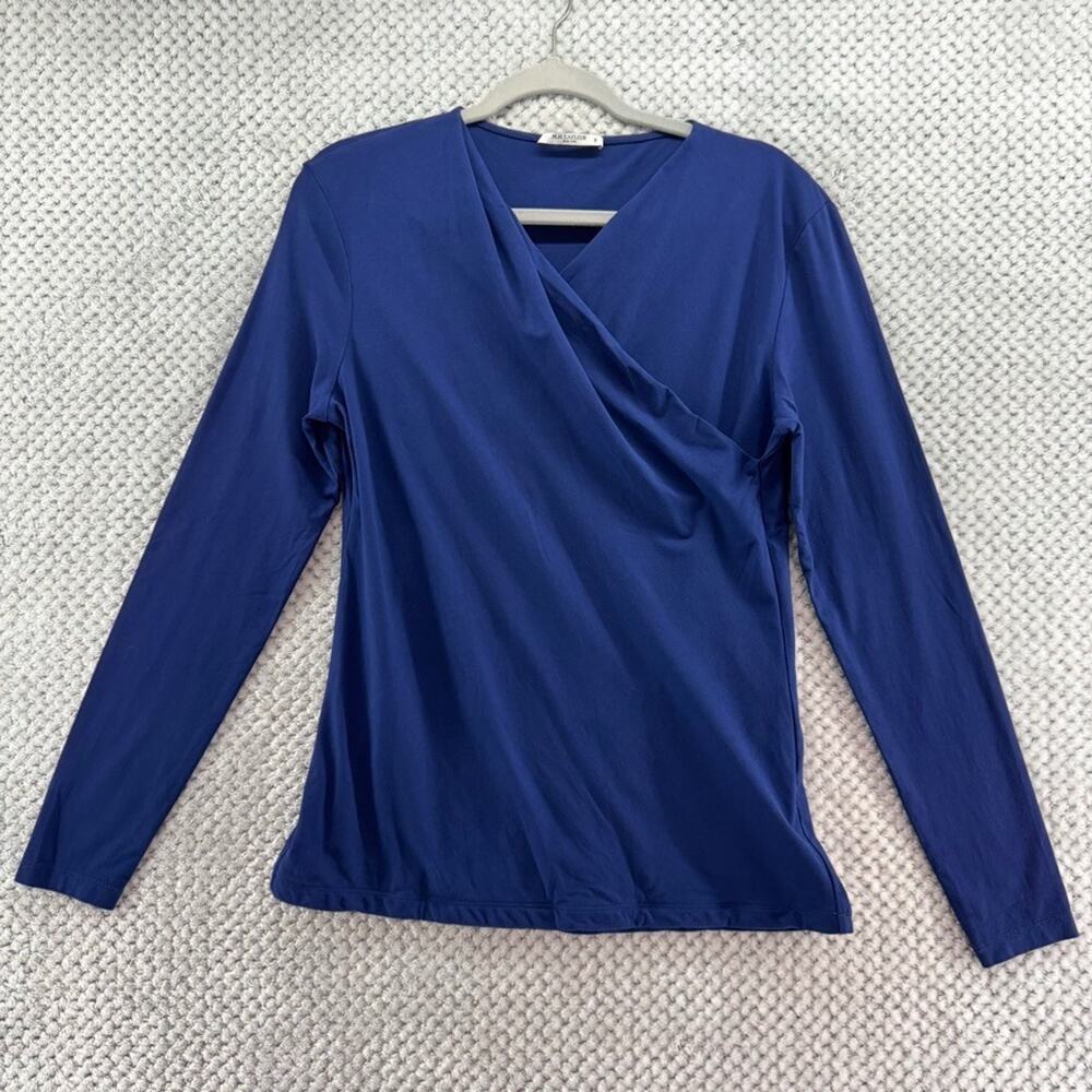 MM LaFleur Top Womens M Blue V- Neck Long Sleeve Jersey Stretch Fitted